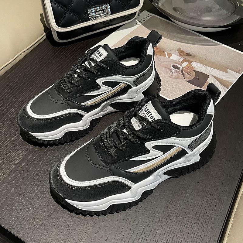 

Женские кроссовки «папины кроссовки» 2025 весна новые на толстой подошве с увеличением роста для маленьких ног универсальные студенческие кроссовки «Форрест Гамп» повседневные спортивные кроссовки 35 чёрный