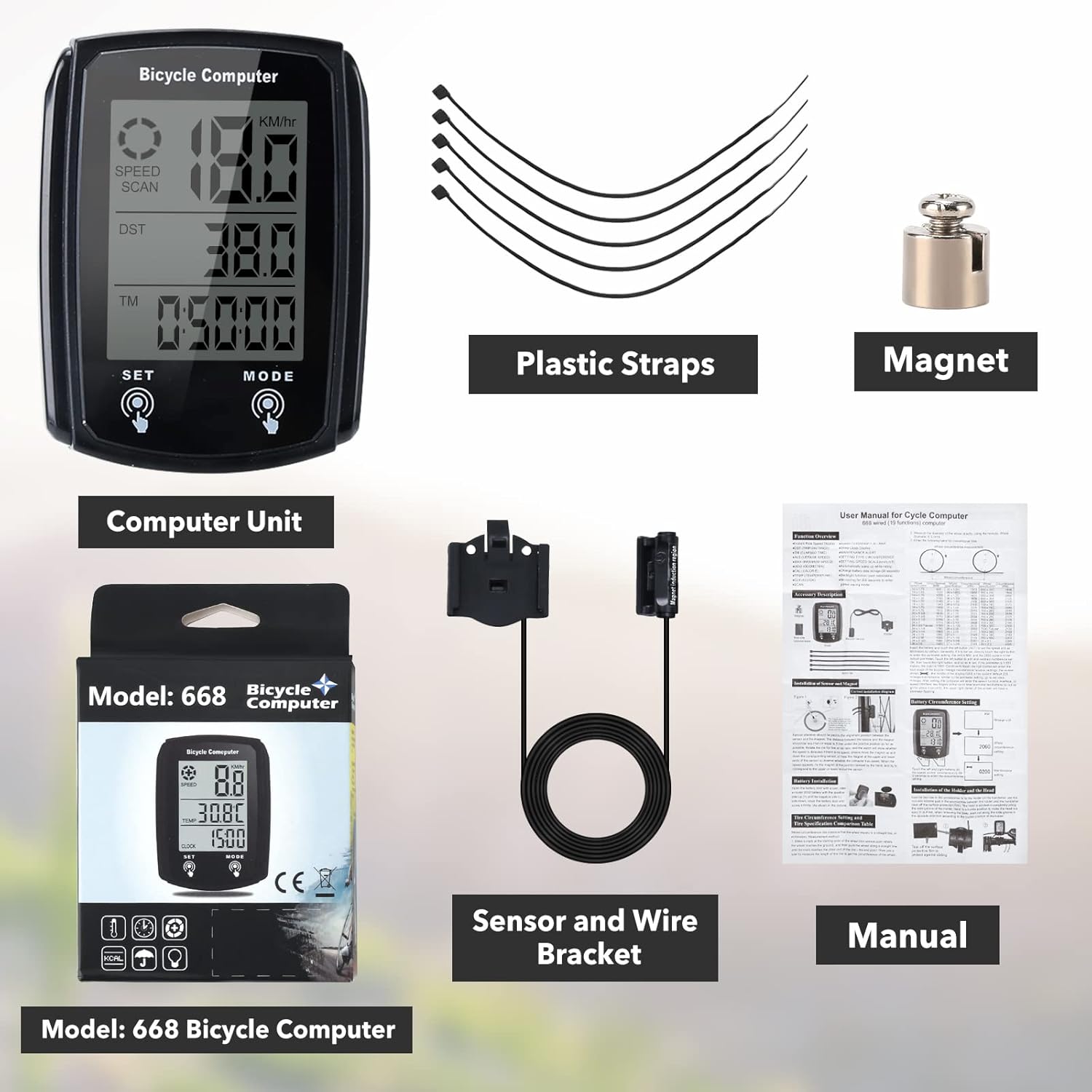 

Проводной велокомпьютер,велосипедный компьютер с милями в час и километрами в час,цифровой ЖК-дисплей с подсветкой велосипедный спидометр,водонепроницаемый велосипедный компьютер одометр чёрный