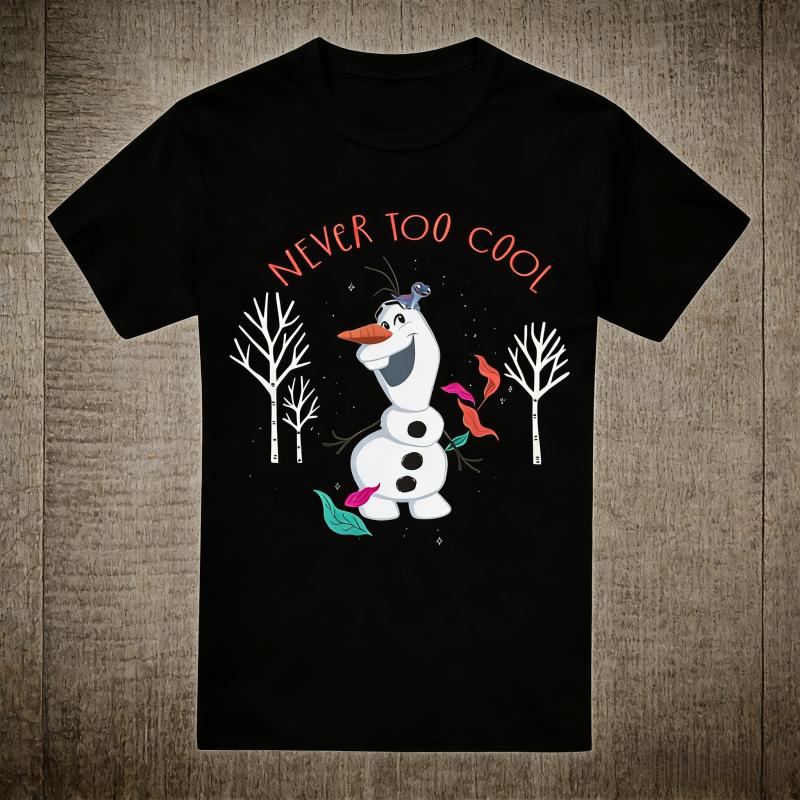 

25/26 Summer Disney Frozen Olaf Never Too Cool T-Shirt Pure Cotton Men s Women s Same Style Leisure T-shirt Parent-child Outfit 4XL