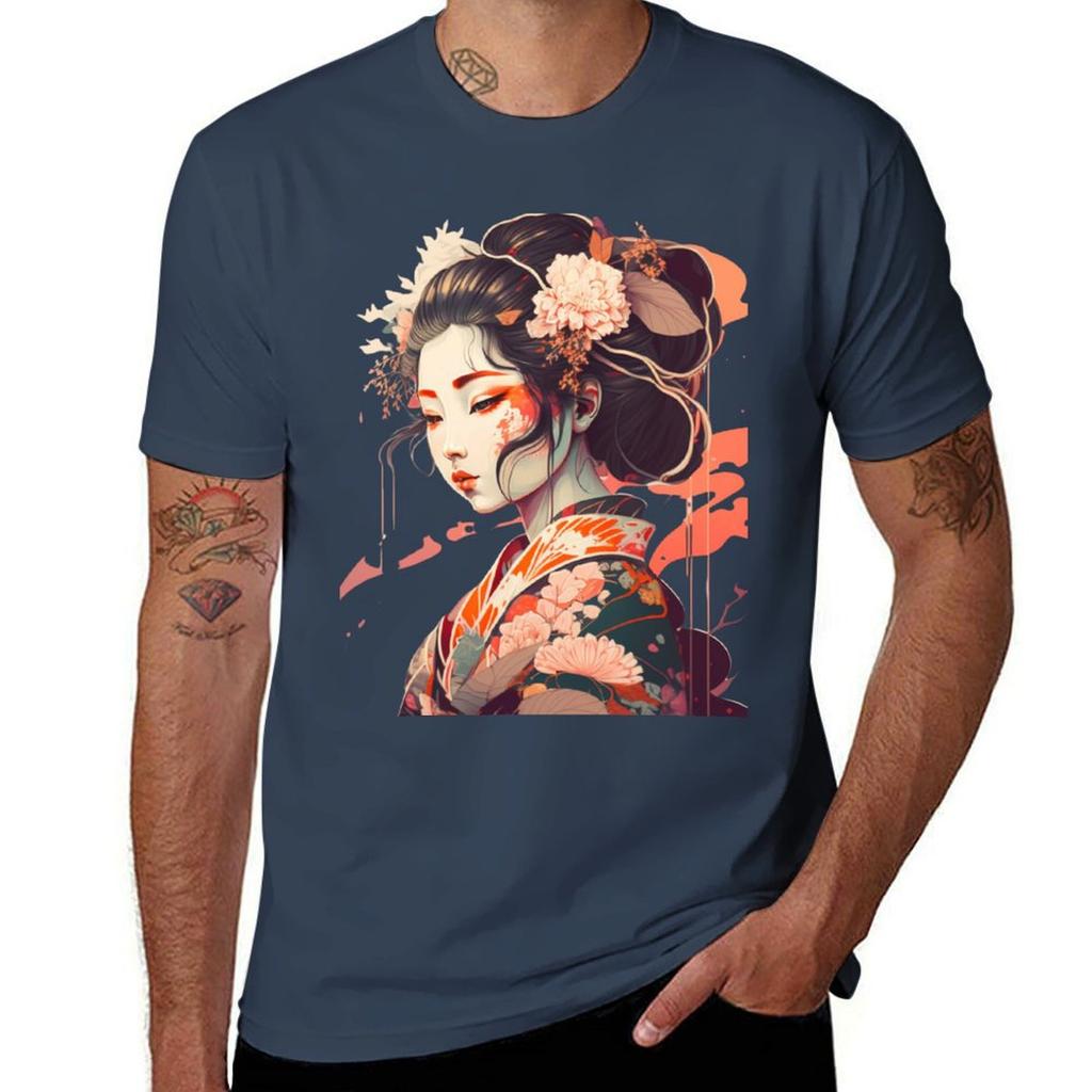Geisha Luxury Cotton Japanese Men Girl 100% Shirt T-Shirt T T Man Shirt