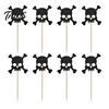 Stiff Cake Topper for Stability 8 Pcs Halloween Glitter Cupcake Picks, Spooky Black Skull Decoration Toppers, Gothic Birthday Party Supplies