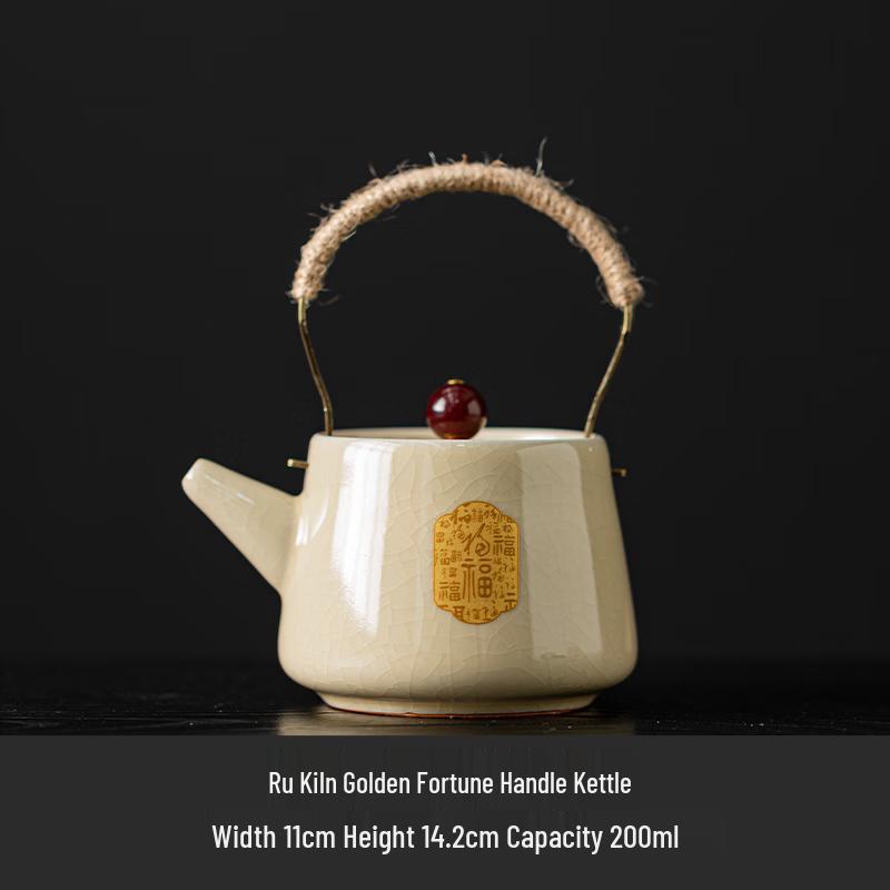 Golden Fortune Ru Kiln Teapot with Handle
