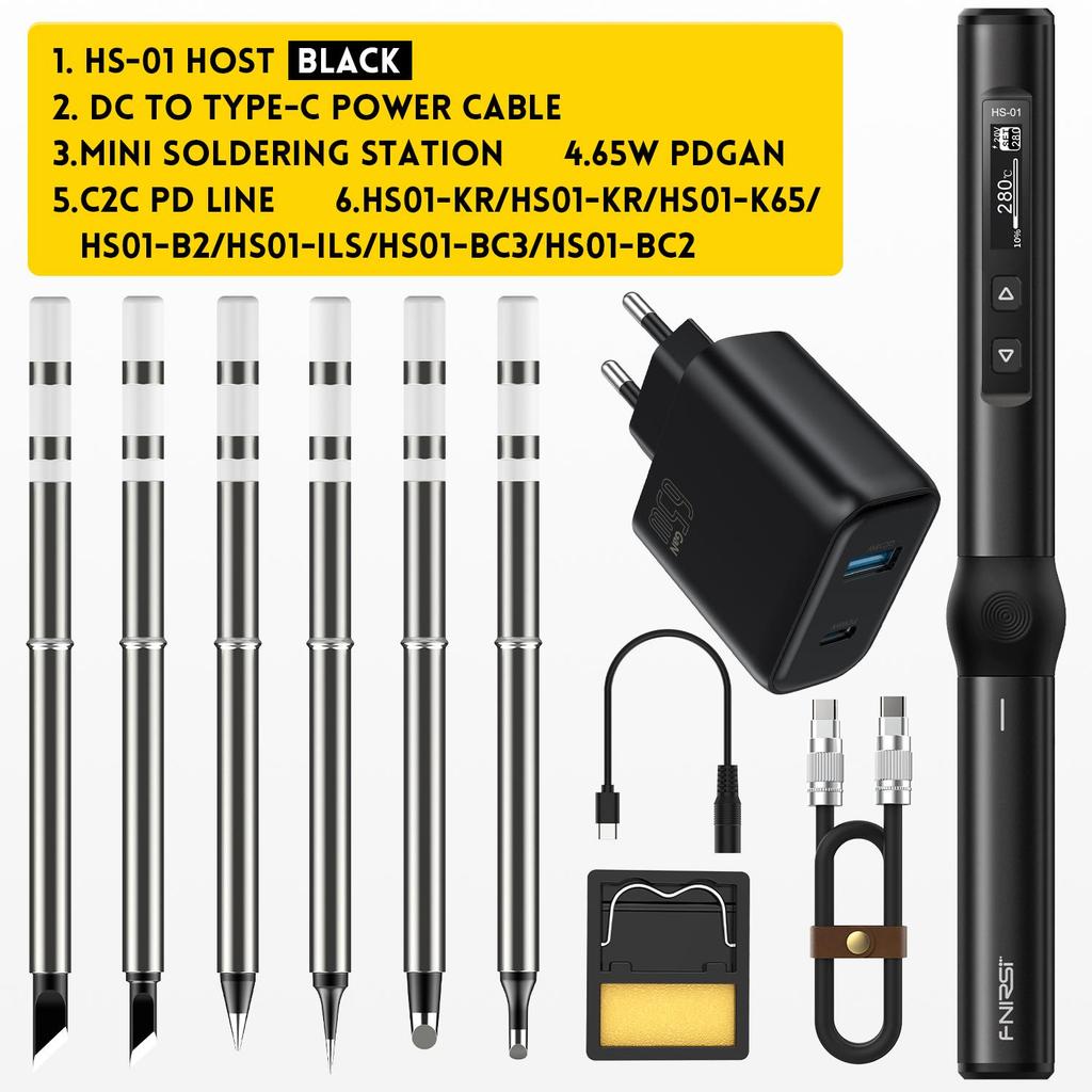 FNIRSI HS-01 מלחם חשמלי חכם PD 65W מתכוונן טמפרטורה קבועה בחום מהיר תחנת תחנת מלחם ניידת