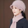 Rabbit fur knitted hat women's winter velvet warm mother hat in the elderly foreign gas wool hat scarf gloves set