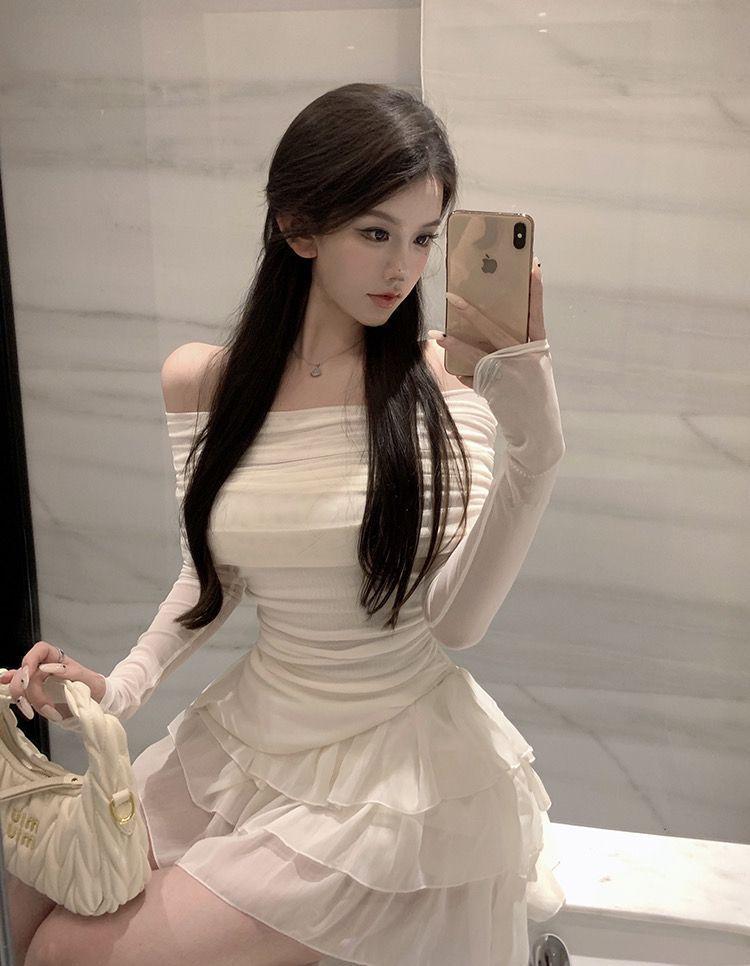 Нежный Осенний Сладкий и Пряный Комплект из Двух Предметов: Молочно-Сладкий Топ и Юбка-Торт L