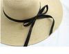 Large Eave Straw Hat for Woman Black Bow Tie Edge Sunscreen Foldable Beach Hat Outdoor Seaside Vacation Fashionable and Elegent