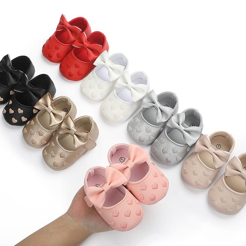 Girl Baby Princess Shoes Preschool Children's Anti slip Flat Bottom Soft Sole Cotton Baby Bed Shoes Cute Bow Baby Walking Shoes