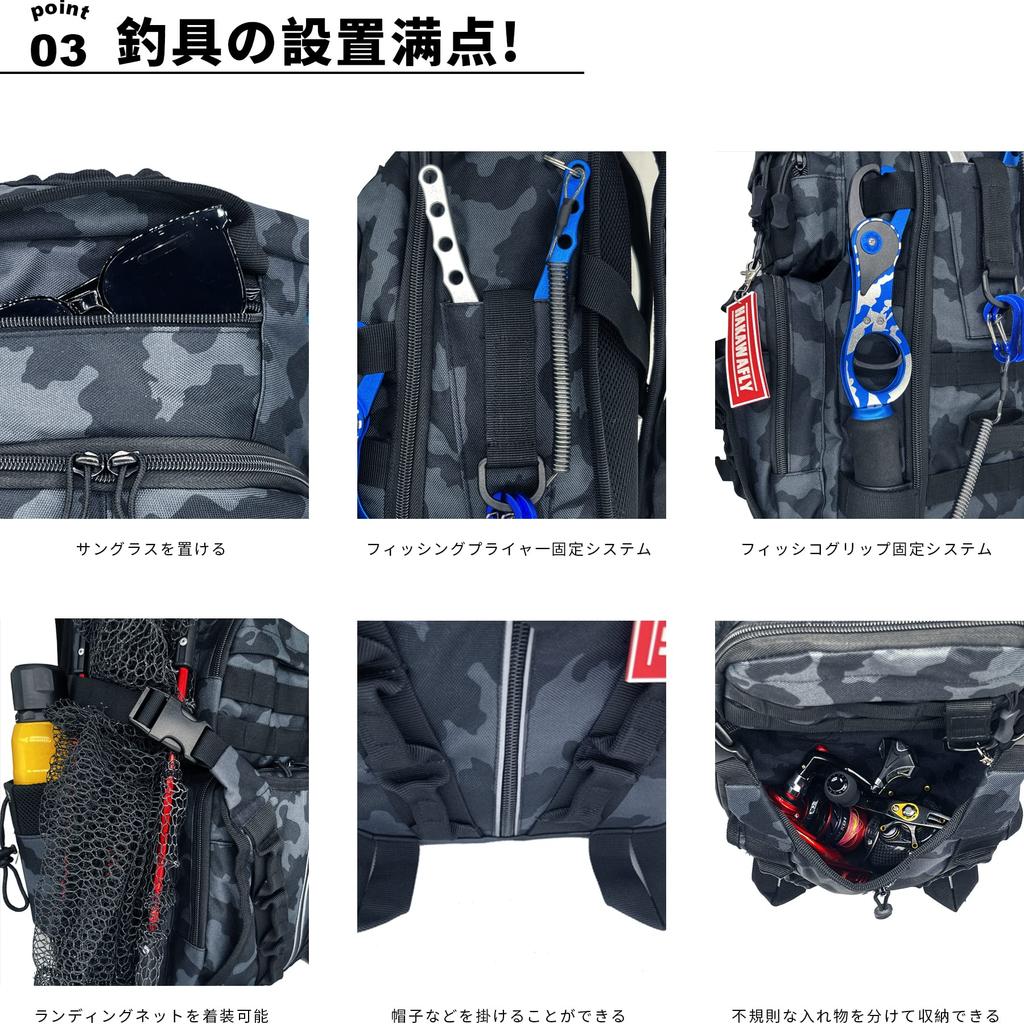 HAKAWAFLY Fishing Backpack, Large Capacity, 5-Way Fishing Bag, Waterproof, Tackle Bag, Multifunctional, Water-Repellent (Blue Camouflage)