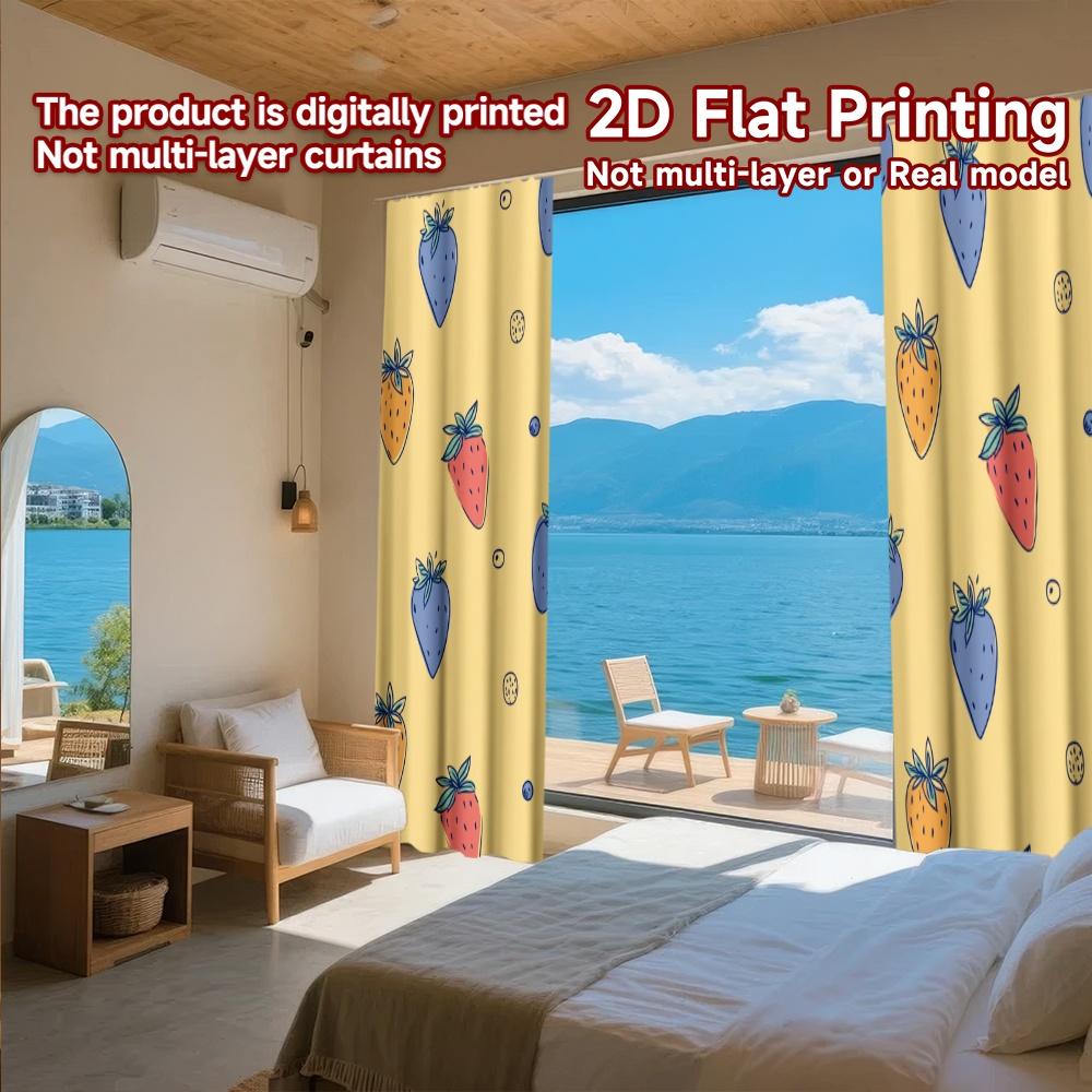 Set Of 2 Flat Printing Curtains Without Rod Fruit Celebration Pattern Holiday Valentine Is Day Printed Yarn Made Polyester