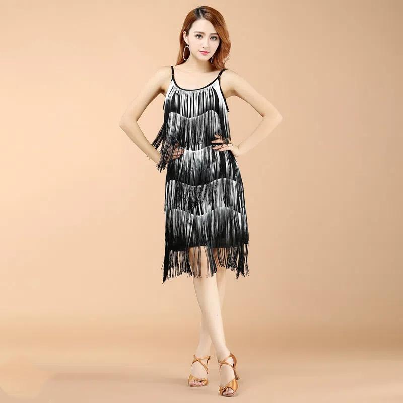 Latin Dance Costume, Female Adult Autumn Performance Costume Competition Tassel Latin Dance Dress Beautiful and Generous Dress