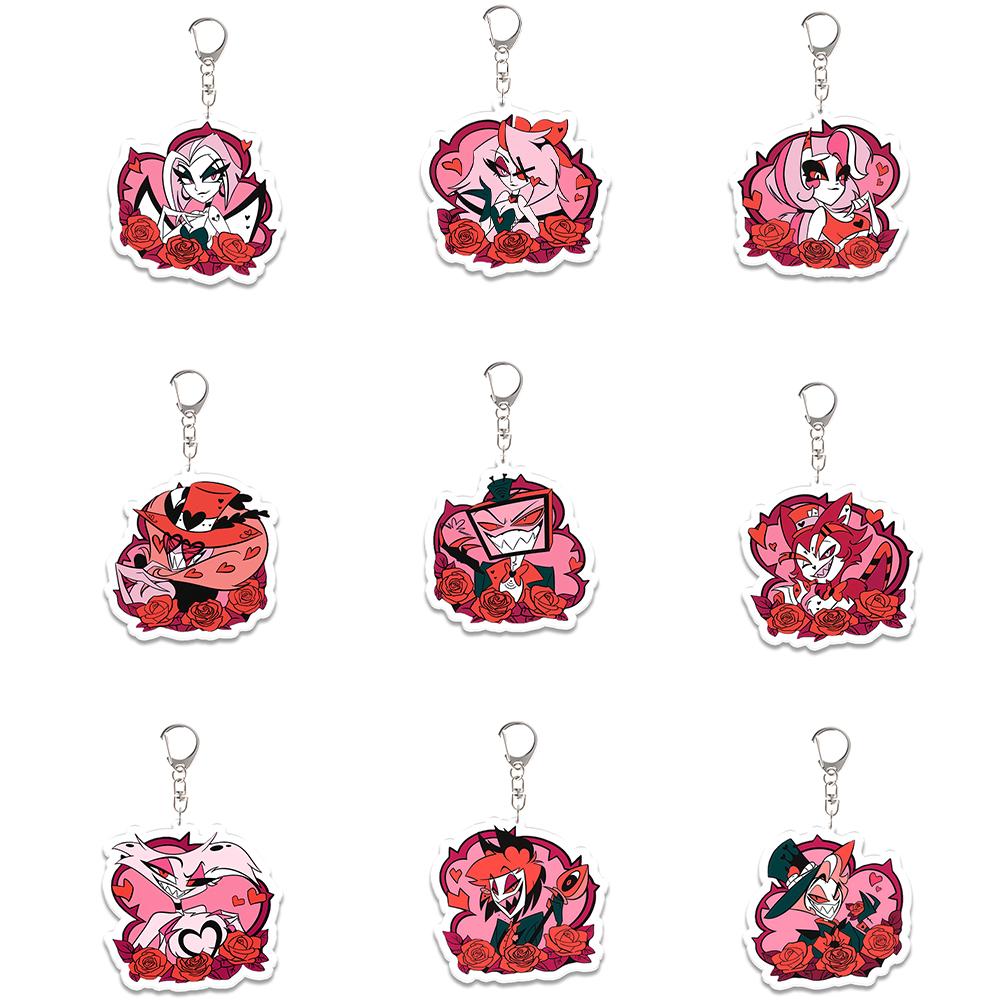 Chic Studio Unisex Anime Peripheral Acrylic Keychain Angel Dust Husk Vox Vaggie Valentino Alastor Cute Backpack Pendant Accessories Festival Gift