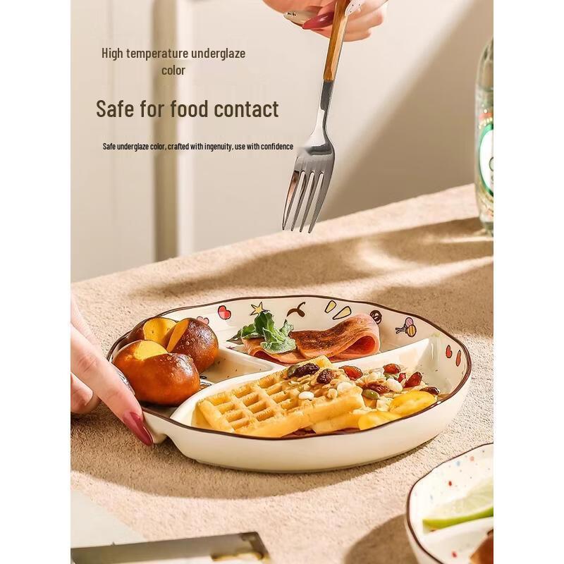 HANDUNYOU Kreskówkowy Ceramiczny Talerz Śniadaniowy z Podziałkami