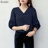ZANZEA Women Casual V-Neck Solid Color 3/4 Sleeve Loose Blouse
