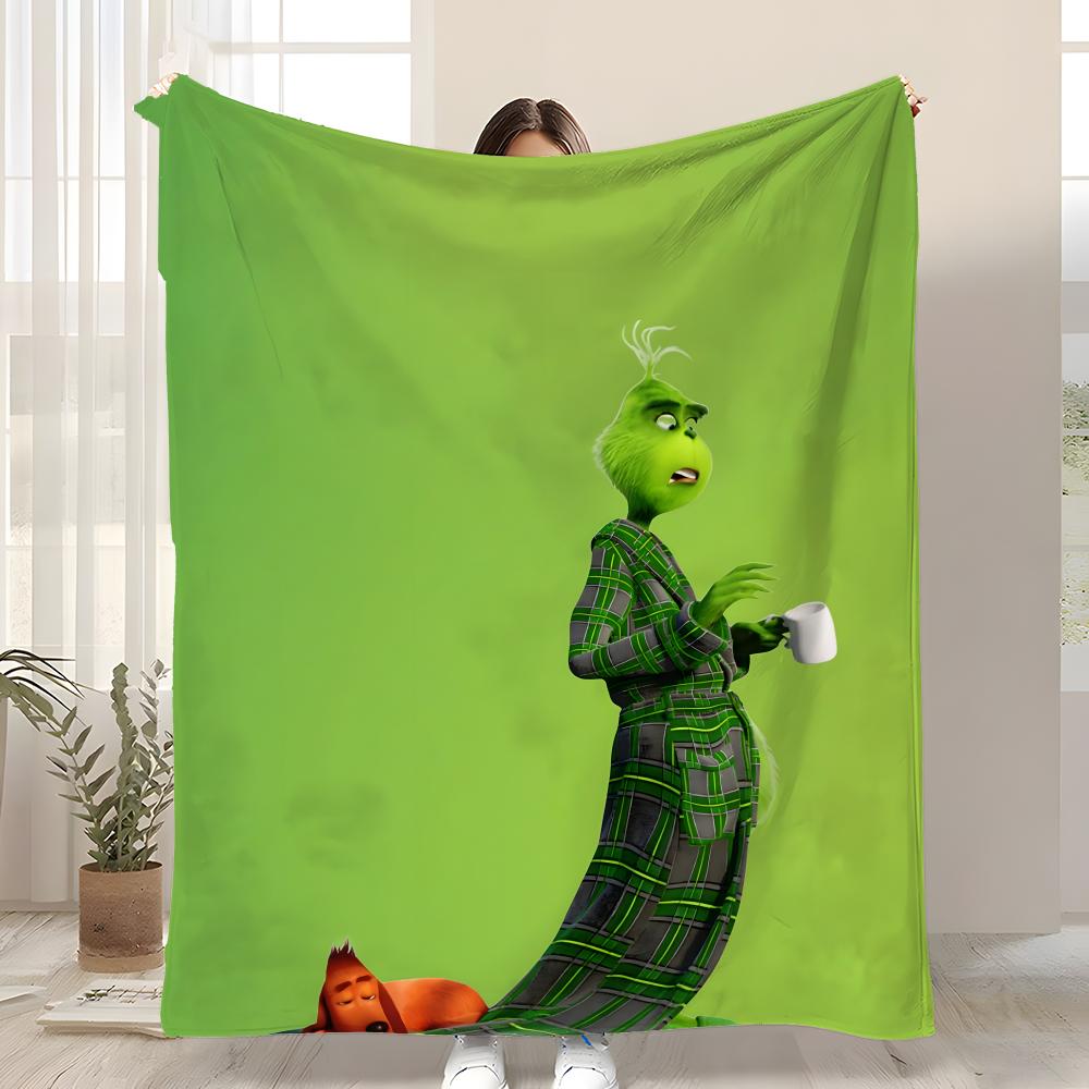 Movie Christmas Green The GrinchS Throw Soft Coral Fleece Blanket 310gsm Fluffy Warm Throw for Sofa Bed Couch Bedroom Decor