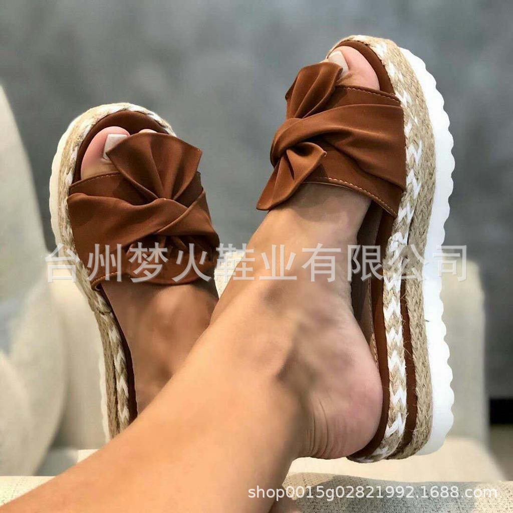 New Sandals Bow Straw Woven Cool Slippers Sandals Women's Shoes
