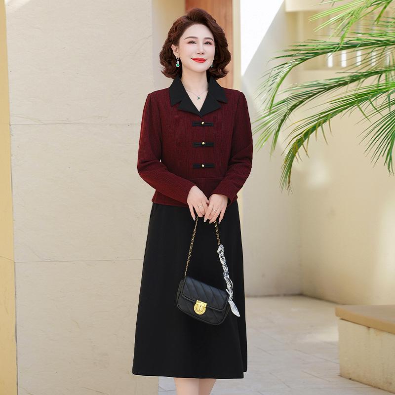 2025 Spring/Fall New Long-Sleeve Dress for Stylish Moms and Women 50+, Fake Two-Piece Design