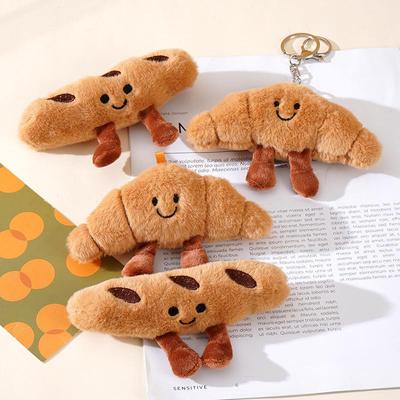 Croissant Stick Plush Keychain Charm: Cute Cartoon Bag Accessory