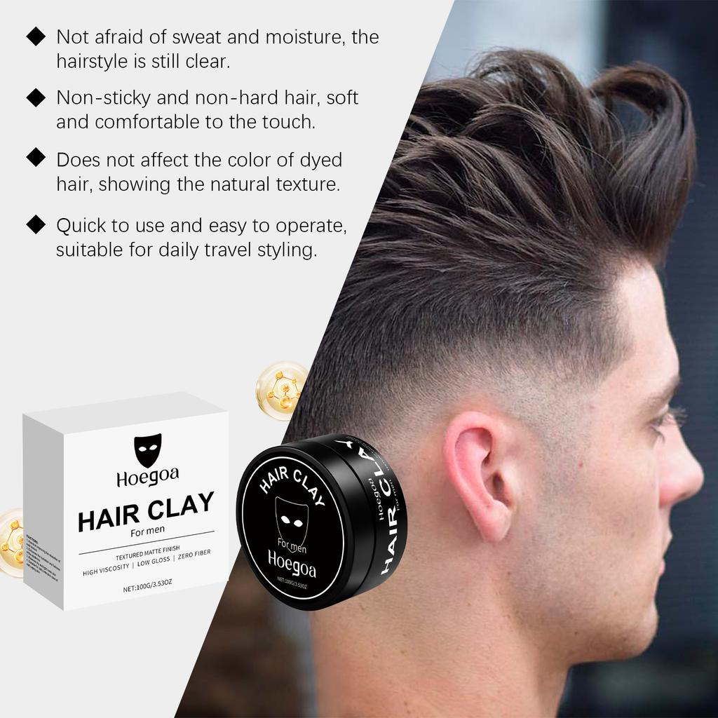 Hoegoa Men's Styling Clay for Naturally Fluffy, Smooth and Shiny Hair with Long-lasting Styling Matte Textured Hair Clay