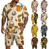 Conjunto de 2 piezas para hombre: Top casual ligero y transpirable de manga corta con estampado y pantalones cortos con cordón para verano