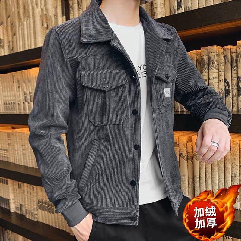 2025 Corduroy Jacket Men's Autumn and Winter Trend Handsome Versatile Lapel Spring Outer Casual Tooling Jacket Men