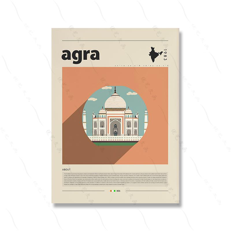 

Агра Индия Барселона ретро городской художественный постер холст середины века подарок на новоселье минималистичная дорожная картина с принтом домашний декор для комнаты 21x30cm No Framed