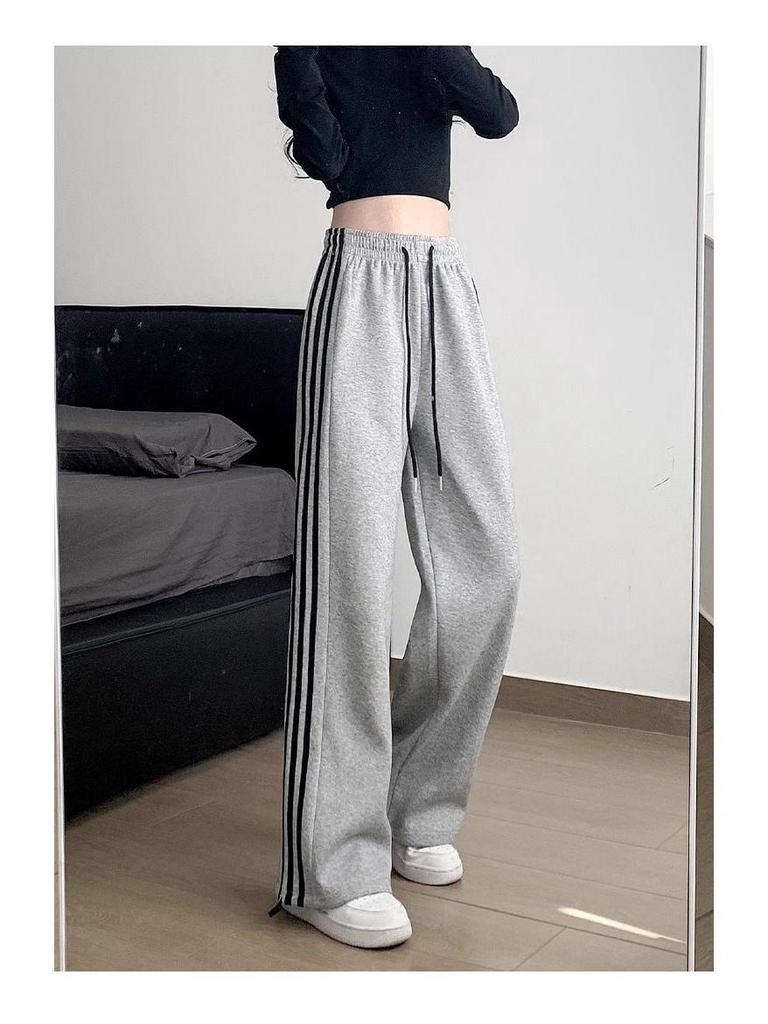 Damskie spodnie dresowe Off-White z wysokim stanem i paskami, w stylu amerykańskim, Kolekcja Wiosna/Jesień 2025, Krój prosty z mankietami
