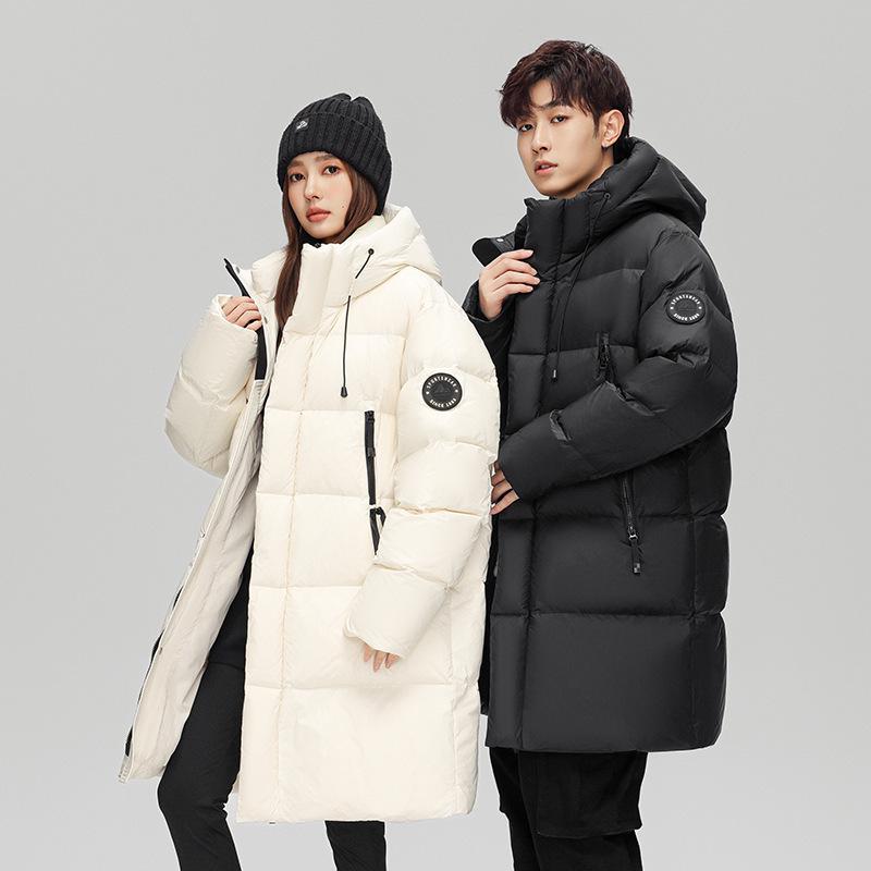 2025 Herren Dicke Warme Mittellange Winter Daunenjacke mit Kapuze - 90% Weiße Entendaunen, Partnerlook