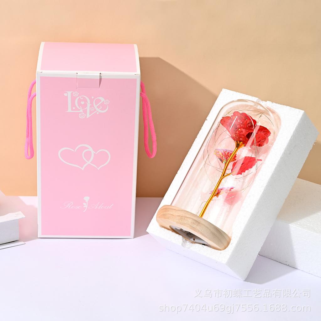 Valentine's Day Gift Glass Cover Immortal Rose Soap Flower Gold Foil Rose Light Luxury Home Decoration