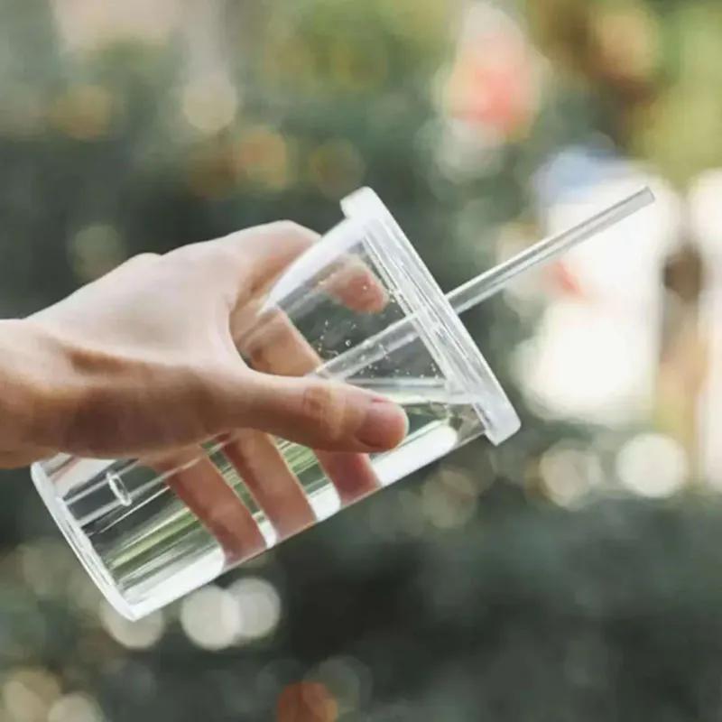 Drinking Acrylic 16oz Wall Tumblers Clear Double Plastic Juice Cup With Lid And Straw Coffee Mug Diy Transparent Mugs YLE026
