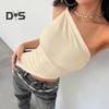 Women Tops Irregular Hem Elastic Slanted Collar One-Shoulder Slim Fit Solid Color Summer Tops Party Club Daily Wear