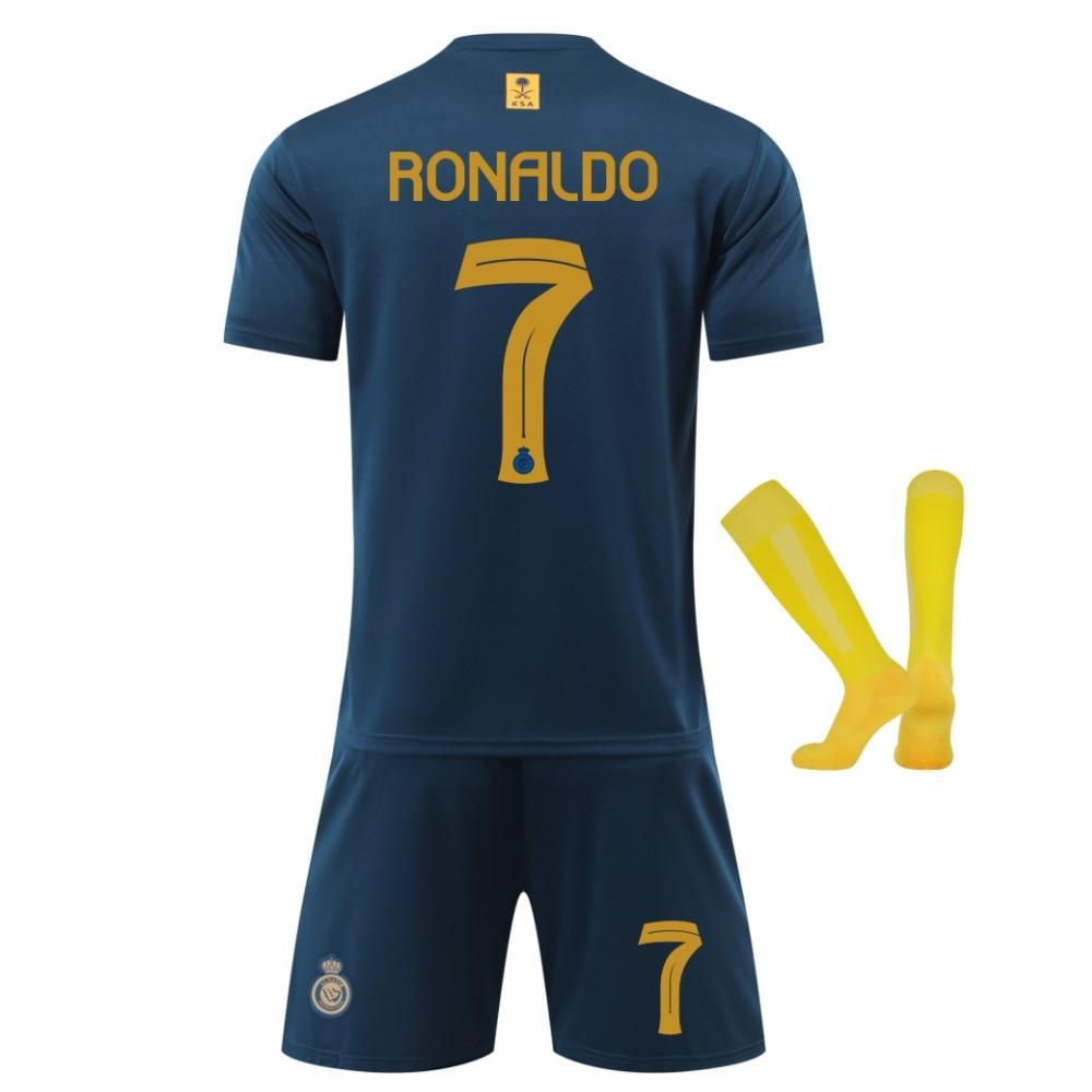Dětský dres Saudi Ronaldo Modrý Sportovní vybavení Fanouškovská edice Fotbalový dres Prodyšný Rychleschnoucí Lehký