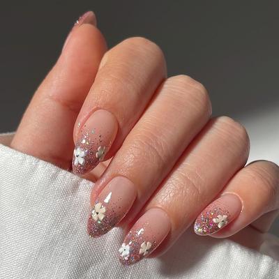 Nagel Patch Nagel Sommer Nail Art French Blume Glitzer Fake Nail Neu Abnehmbarer Nagel Patch
