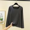 Women's Autumn/Winter Plus Size Fleece-Lined Brushed Round Neck Base Layer Top - Solid Color Warm Innerwear