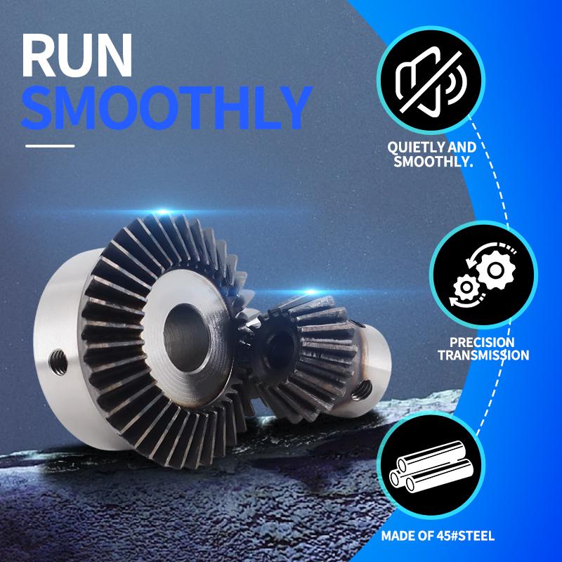 1 Set 2Modulus 20Teeth With 40Teeth Precision Bevel Gear Ratio 1:2 90 Degree Transmission 45#Steel Conical Gear Taper Gear 10-12mm process hole