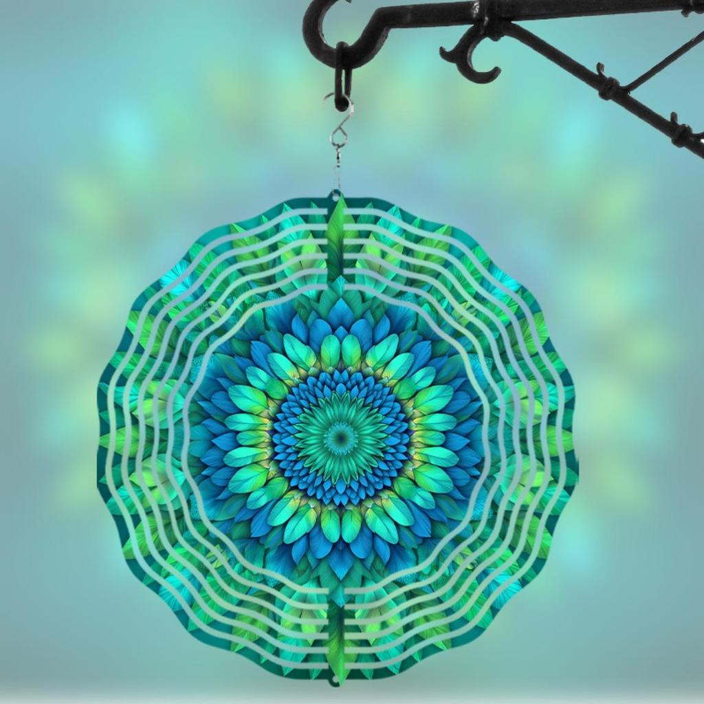 10 Inch Blue Green Metal Wind Spinner 360 Degree Rotating Outdoor Garden Decor Hanging Ornament for Yard Patio Balcony All Season