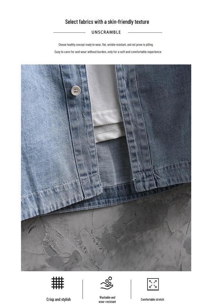 Men's Harajuku Denim Short Sleeve Shirt and Shorts Set 811