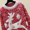 Women's Faux Mink Velvet Reindeer Christmas Sweater: European & American 2021 Autumn/Winter Round Neck Knitwear