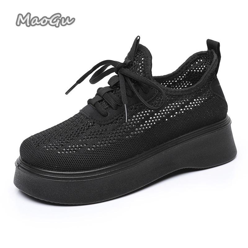 Fashion Women's Breathable Mesh Slip-On Shoes Summer Anti-Slip Wedge Casual Footwear Soft Bottom Lace-Up Sneakers Women Mesh Shoes