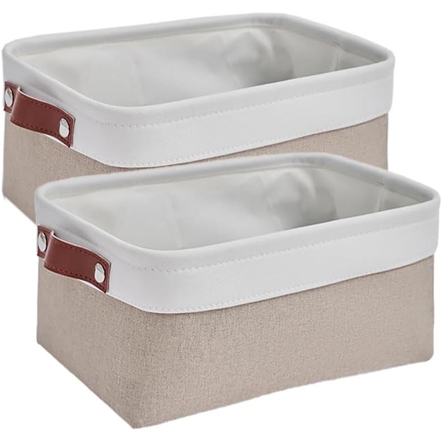 

2 корзины для ванной комнаты для унитаза, небольшие контейнеры для хранения вещей в шкафах, шкафы, полки, корзина для хранения из холщовой ткани с кожаными ручками