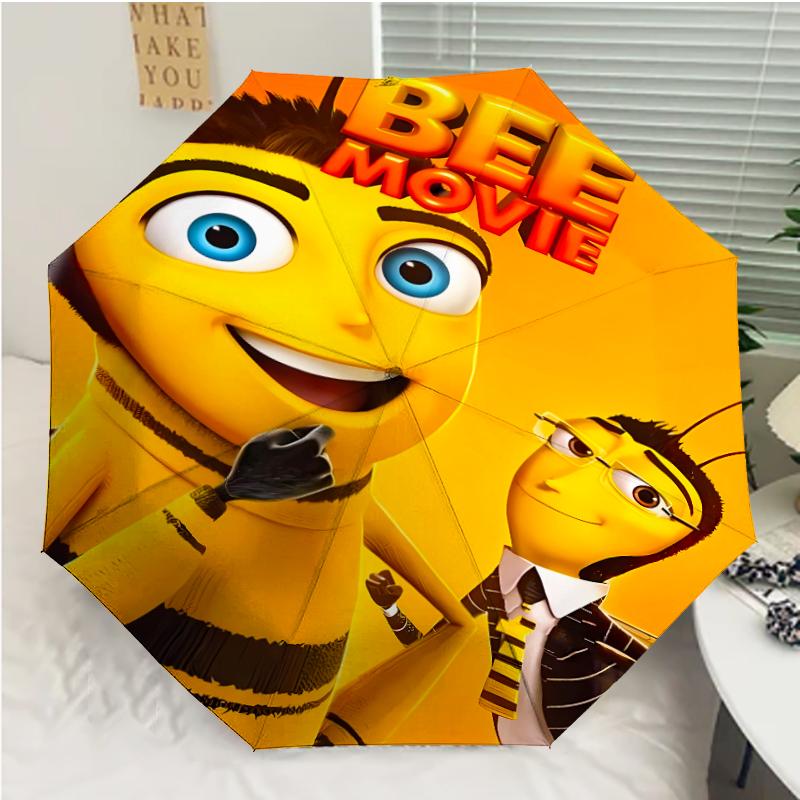 Bee Movie Print Automatic Umbrella, 8 Rib Iron Frame, Plastic Handle, Suitable for Outdoor Travel &Daily , Ideal Gift