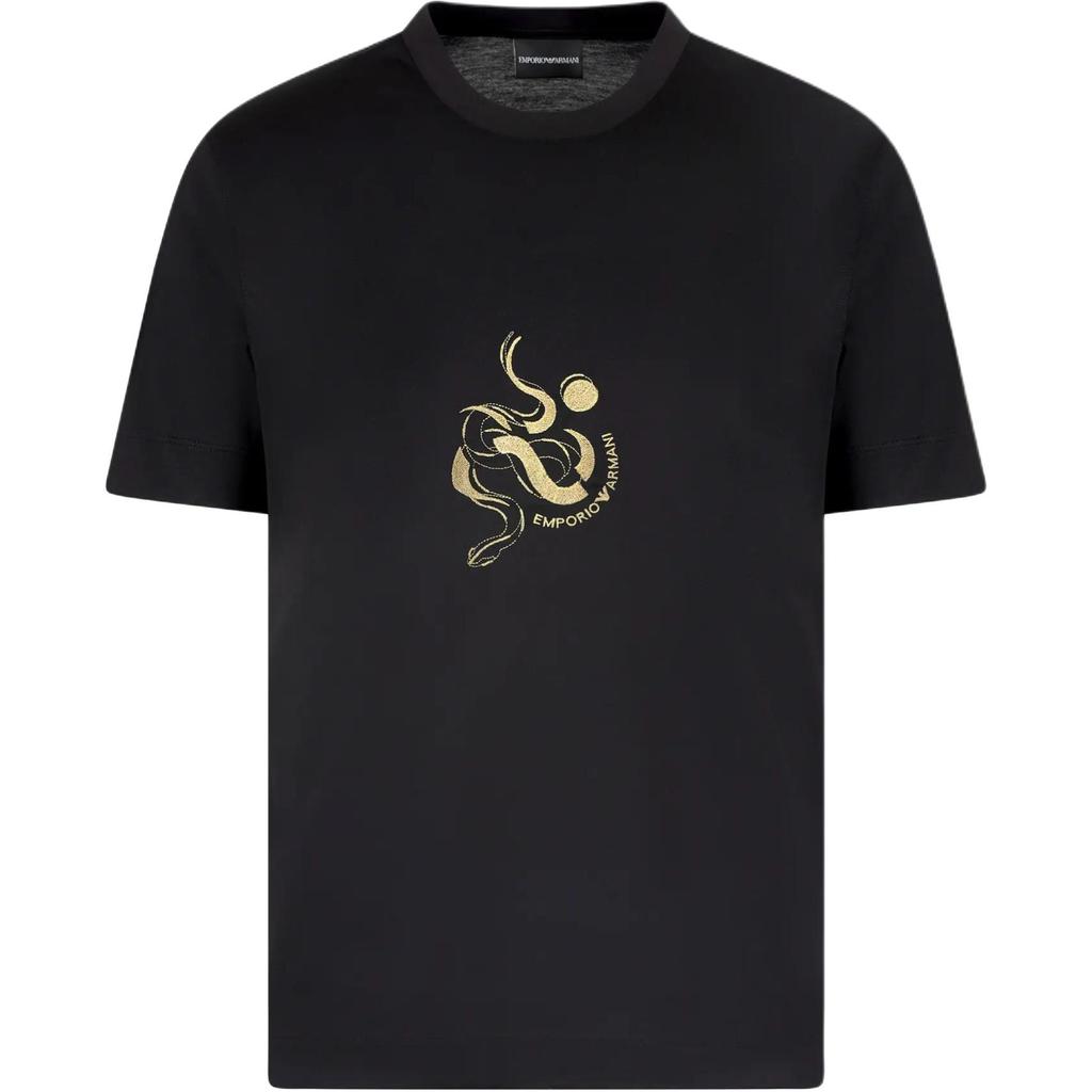 Emporio Armani SS25 Snake Year Limited Edition Snake Embroidery Fitted Short Sleeve Round Neck T-Shirt Men Tops Black EM001702-AF10017-UC001
