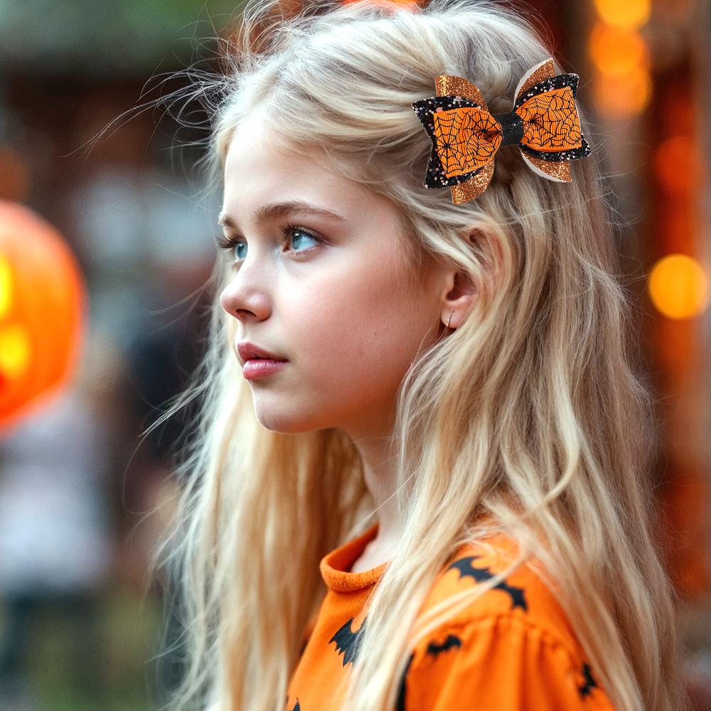 2/4 Stück Halloween Schleifen Haarspangen Set Spinnennetz Maisdruck Haarnadeln Glitzer Pailletten Schleife Haarklammer für Mädchen Kinder Accessoires