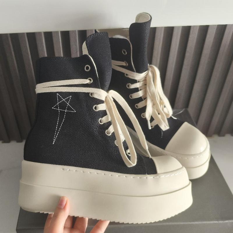 Atmungsaktive Canvas-Schuhe mit dicker Sohle für Damen und Herren High-Top Schnürschuhe mit Reißverschluss Flache Plateauschuhe Stiefelette Stern-Dekor Schuh