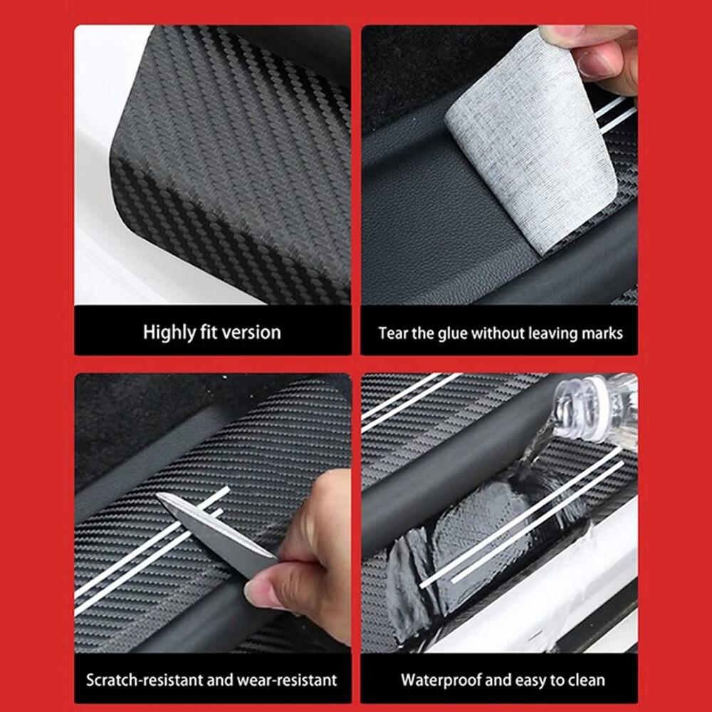 Carbon Fiber Leather Car Door Sill Anti-slip Protector Strip Waterproof Sticker