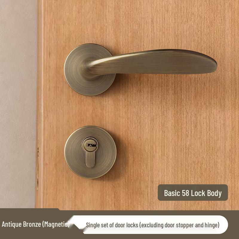 Antique Bronze Magnetic Silent Bedroom Door Lock with Retro Wood Handle