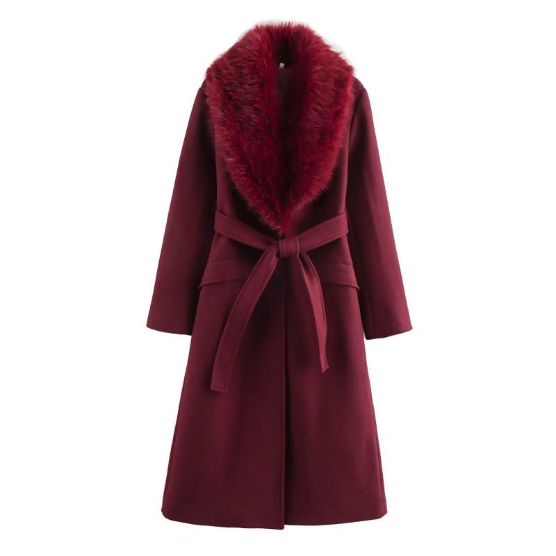 Womens Wool Blend Coat Faux Fur Collar Tied Waist Thick Fall Winter Outerwear