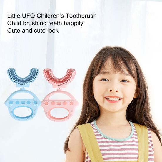 Spazzolino per bambini Materiale per uso alimentare Rimuovi le macchie dei denti A forma di U Bocca intera Pulizia dei denti Spazzolino per bambini
