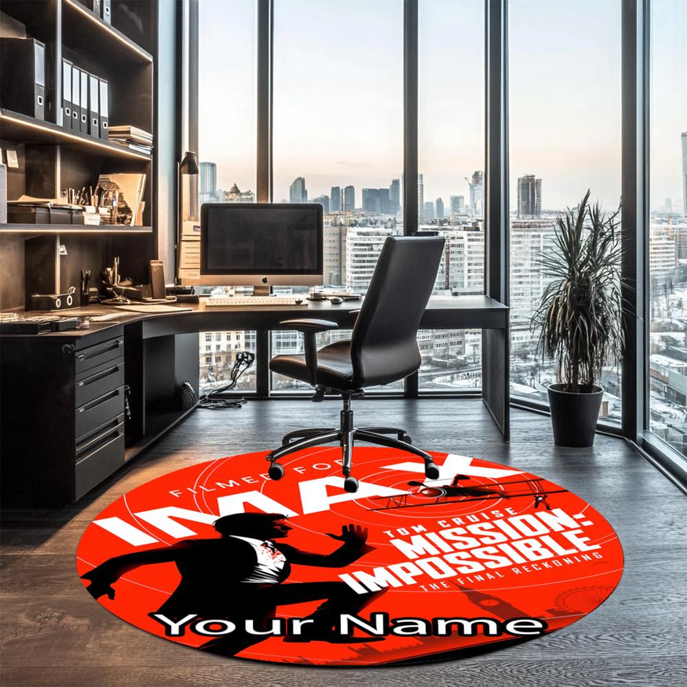 Custom Name Mission Impossible Printed Round Rug Carpet Chair Rug Area Rug Entryway Doormats,for Office Chair Living Room Bedroom Kitchen Room.
