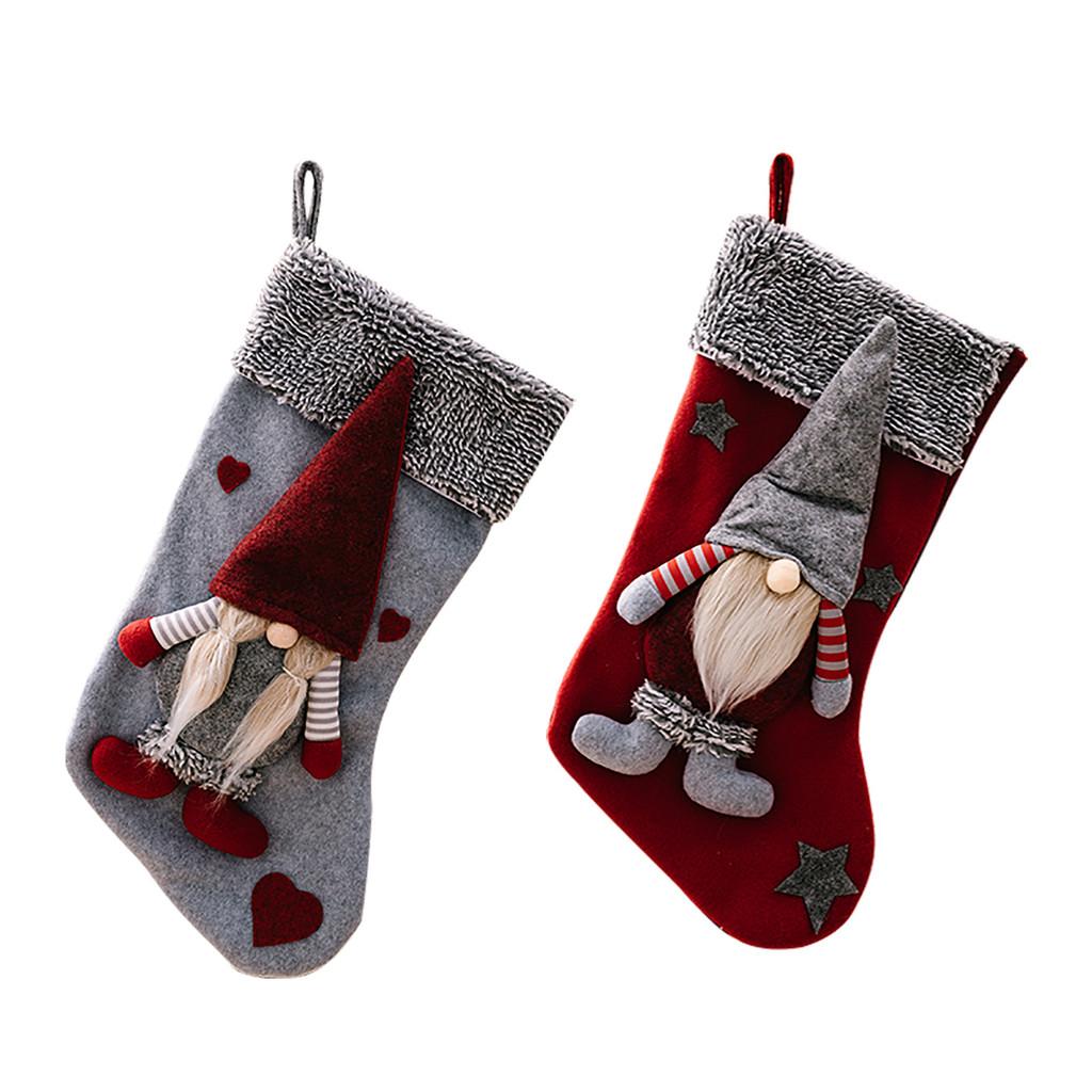 Crafted Christmas Beautifully Stockings With Grey Trim Santa And Soft Rudolph Toys
