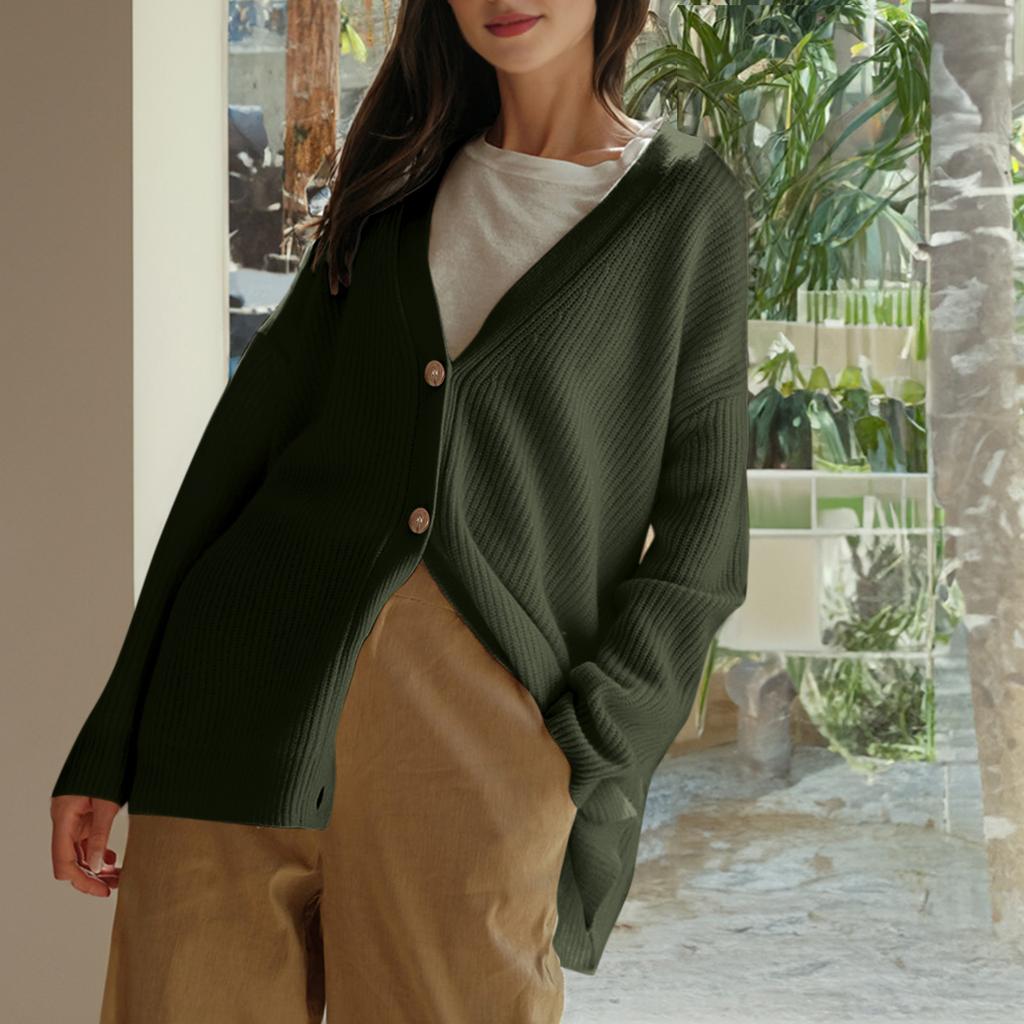 Cardigan pentru damă, cu nasturi supradimensionați în față, pulover ușor cu decolteu în V Cardigan largi Jachetă tricotată